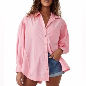 Free People Happy Hour Solid Button Down, Size L
